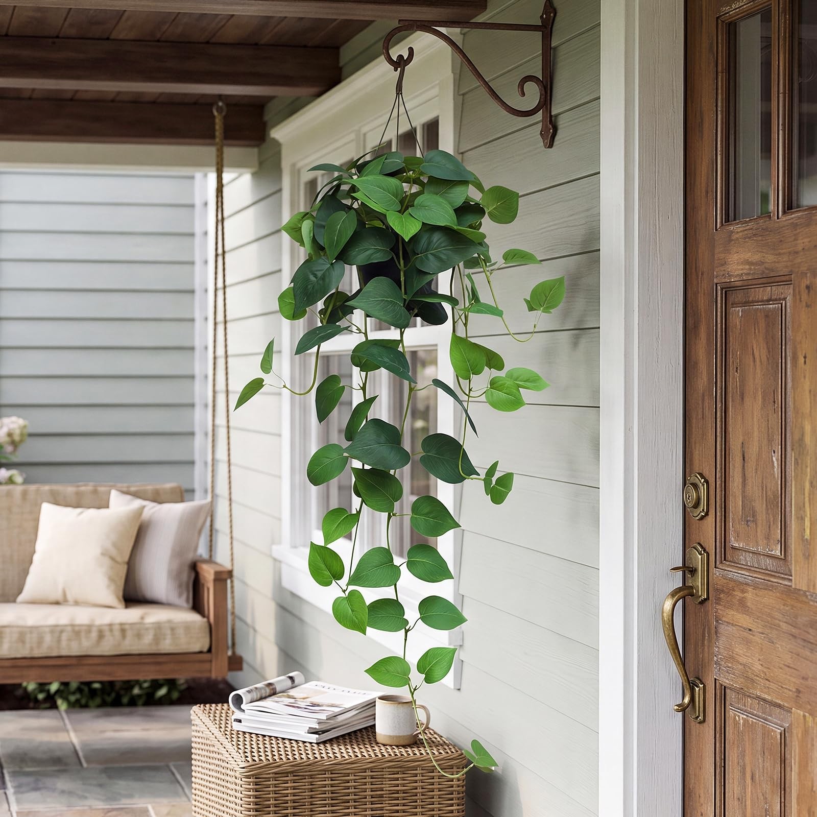 Fake Pothos Hanging Plants 33 Inch Potted Artificial Faux Silk Vines Indoor