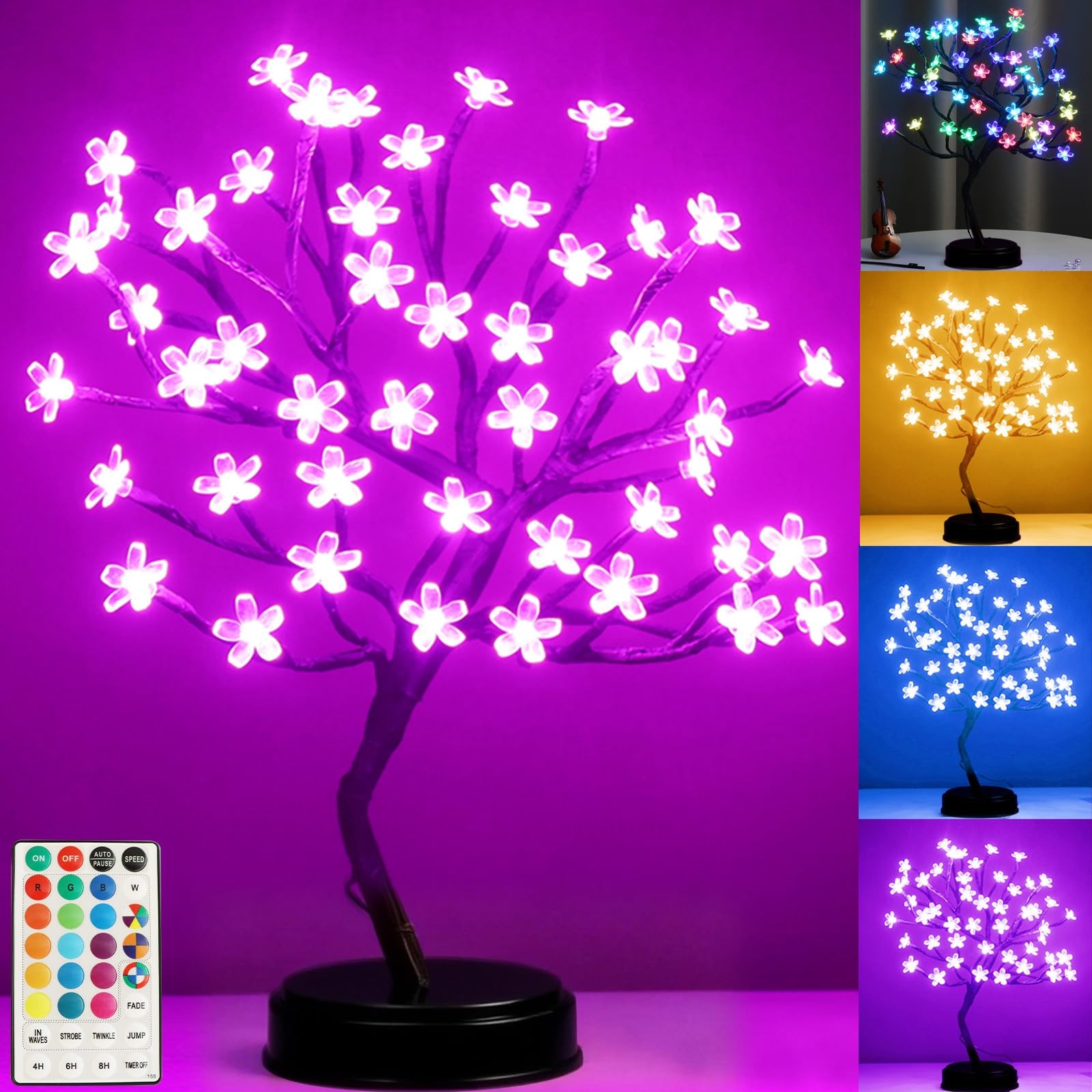 18 Inch 48 LED RGB Cherry Blossom Tree Light with Remote 16 Color-Changing LE…