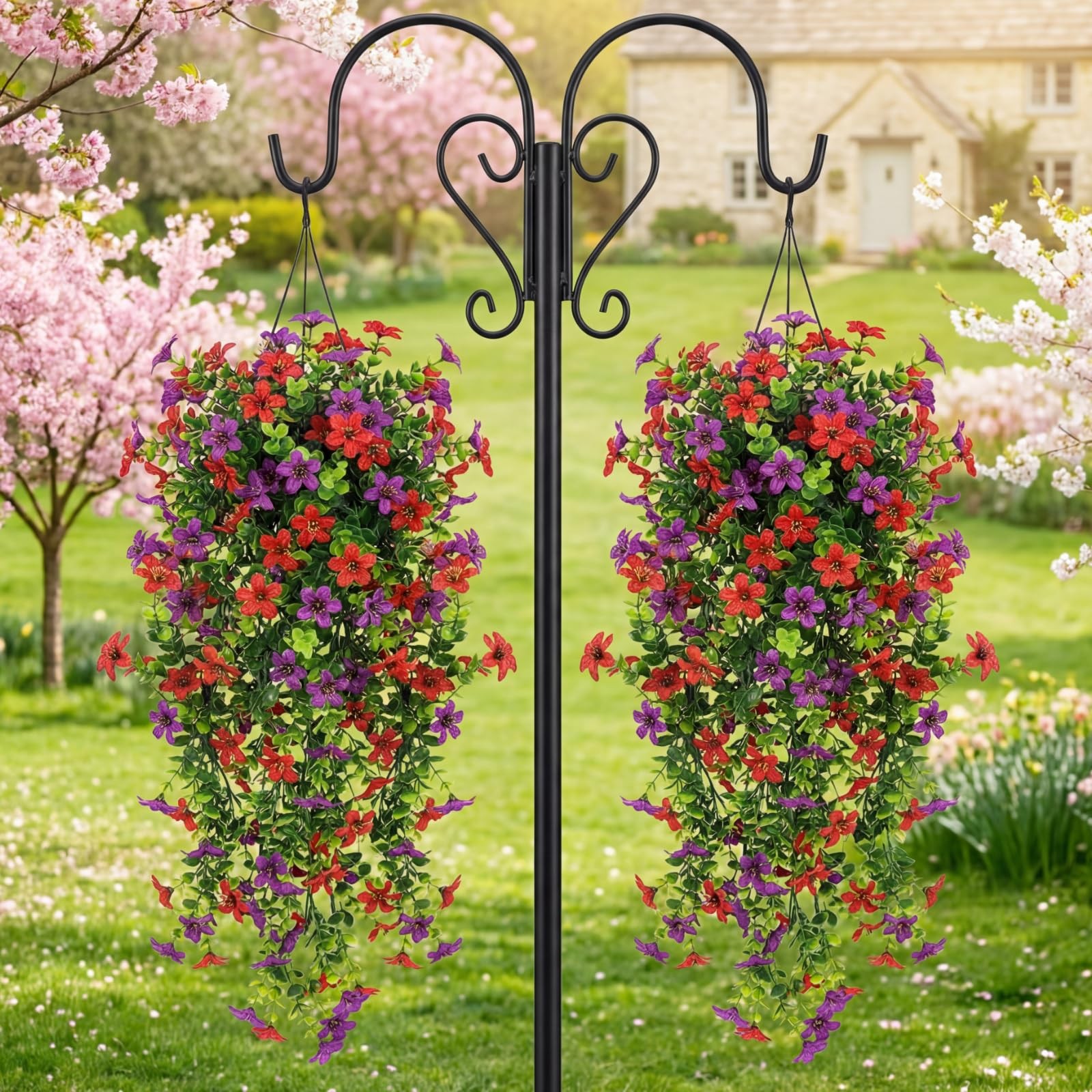 4 Pcs Full & Lush Artificial Hanging Flowers for Outdoors, 64 Branches Total …