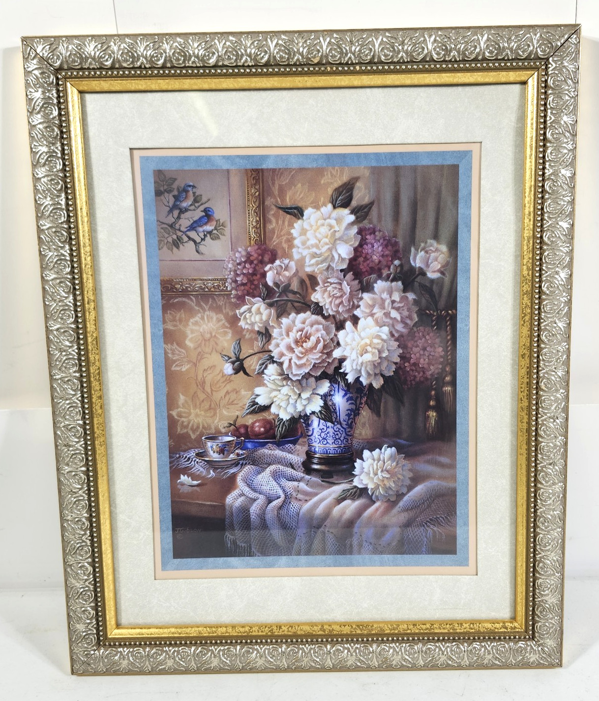 Home Interiors Framed Pink carnations Vintage Print Wall Art