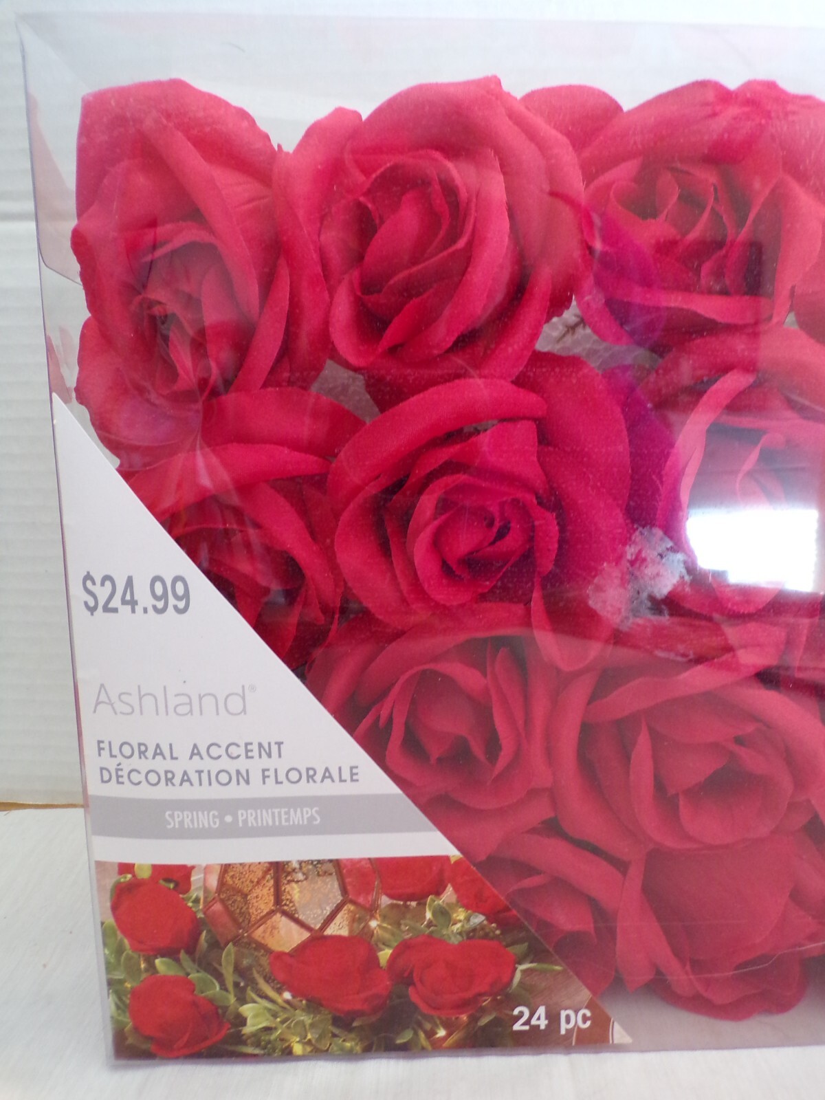 Red Roses with Stem for Home Decor, Wedding Bouquet, Centerpiece, 24pcs 3″, NIP