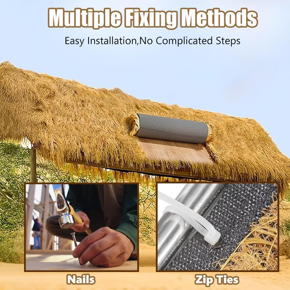Realistic Synthetic Thatch Roll Sun-Bleached Yellow Customized Sizes – Reinforce
