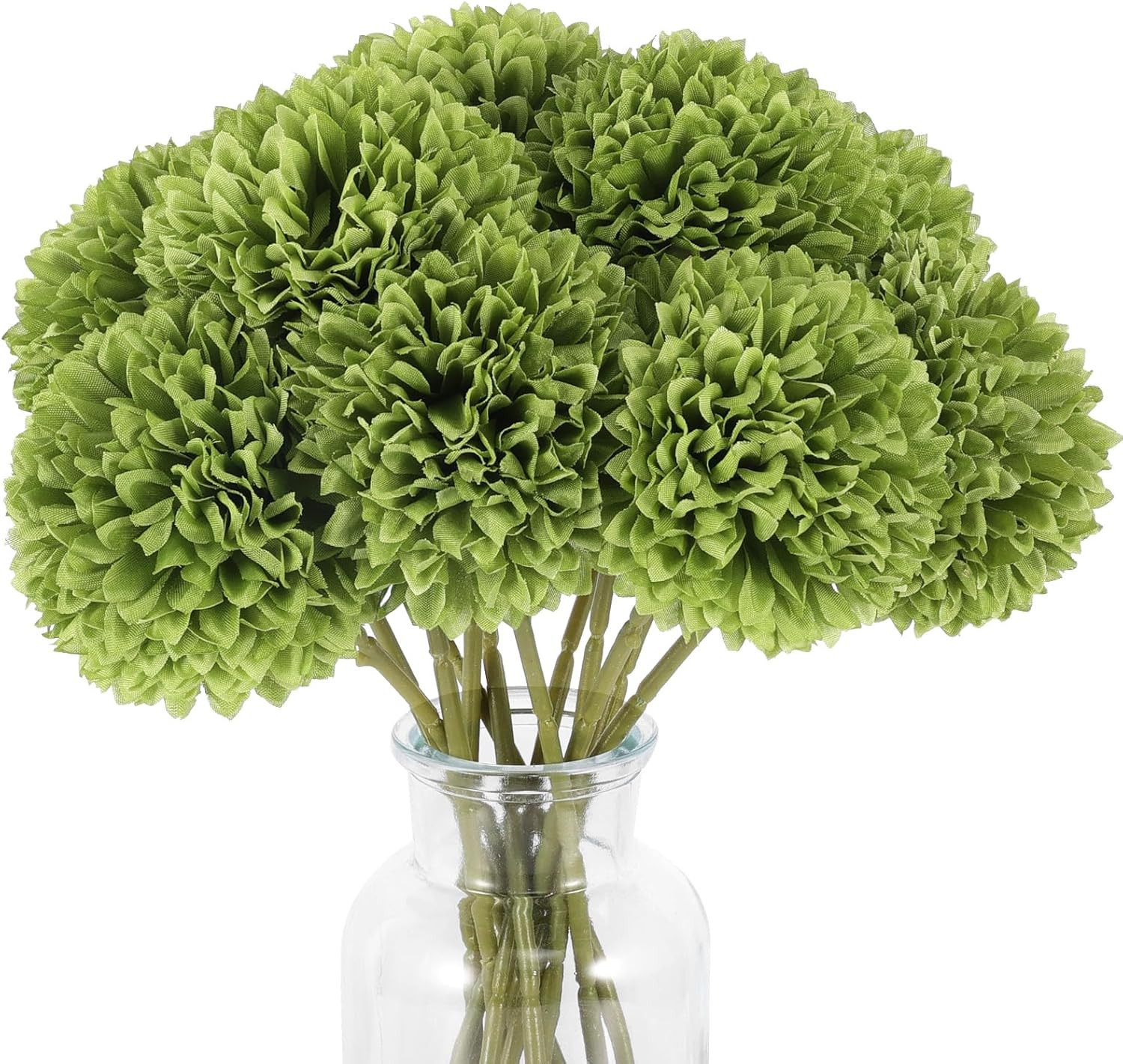 12 Pcs Artificial Chrysanthemums Flowers Green Flowers Silk Fake Mums Flowers fo