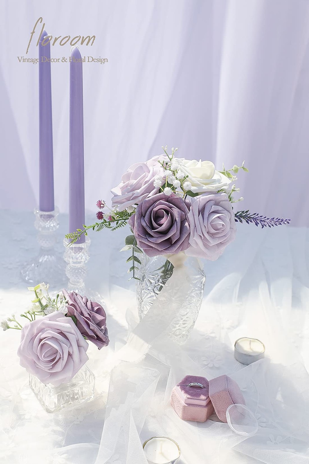 Artificial Flowers 25pcs 3″ Lavender Foam Roses with 8″ Stems – DIY Wedding