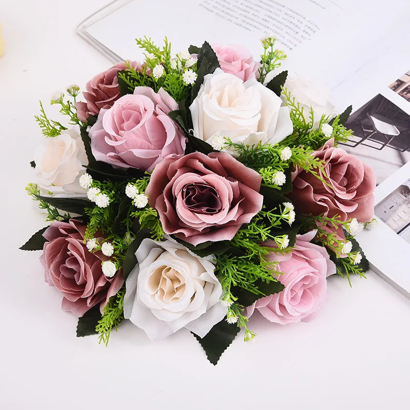 1PC Artificial Flower Ball Plastic Green Base Silk Cloth Table Centerpieces For