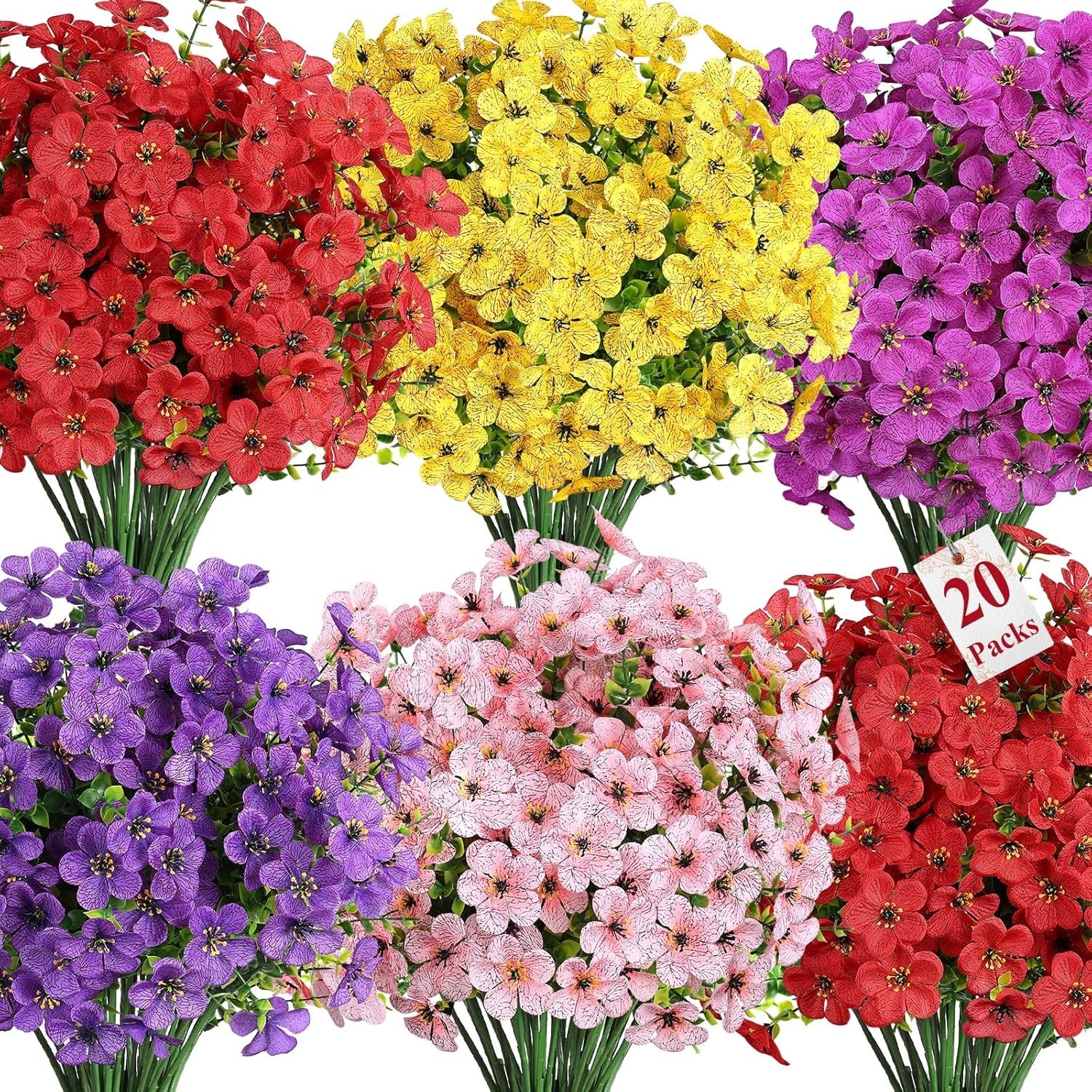 Colorful 20-Pack Faux Flowers for Garden, Home & Special Events – No Fade