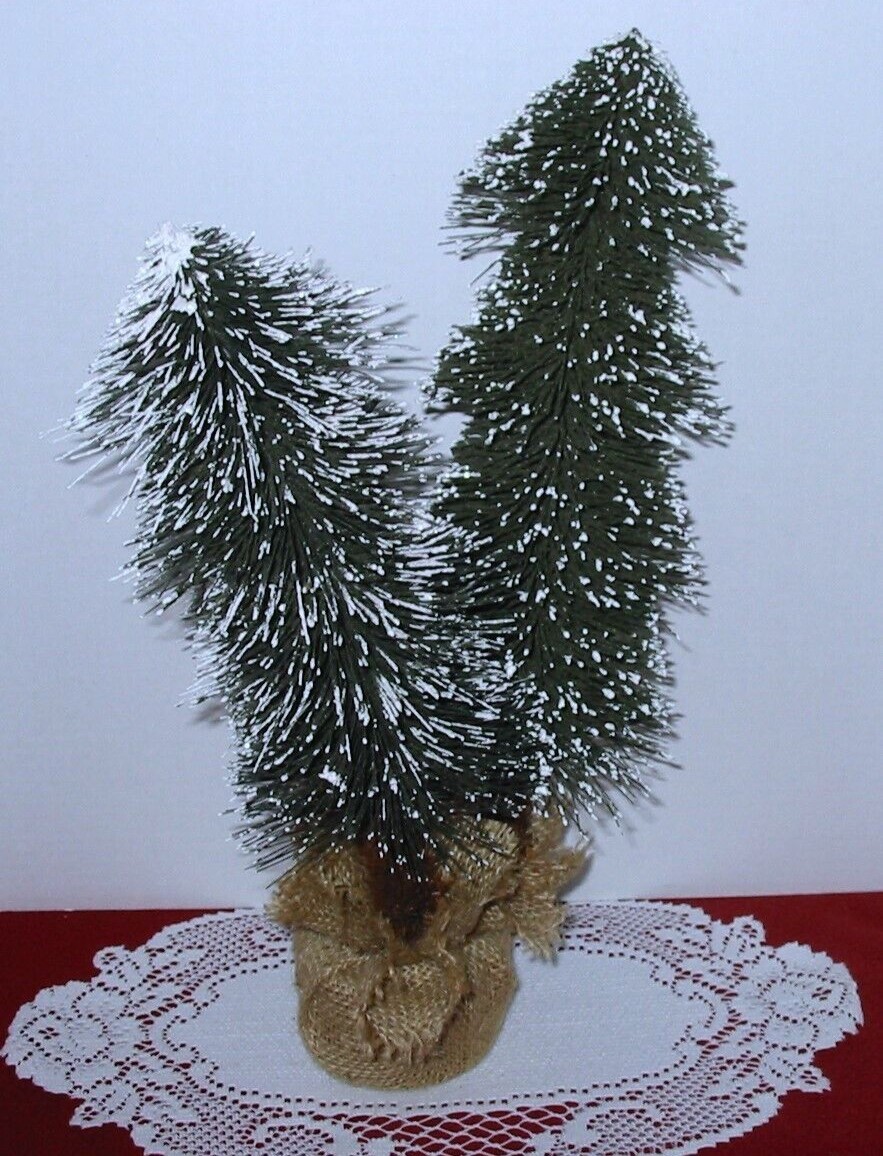 Large 16″ Green Sisal Christmas Trees Figurine – Snowy tips ~ Weighted Bottom