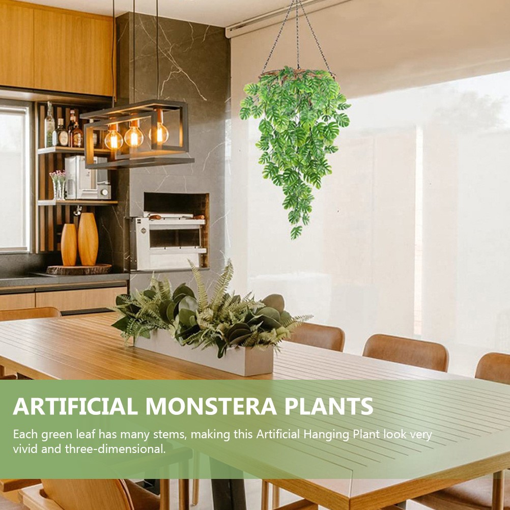 2 Pcs Monstera Hanging Fake Plant Faux Plants Artificial Wall Decor