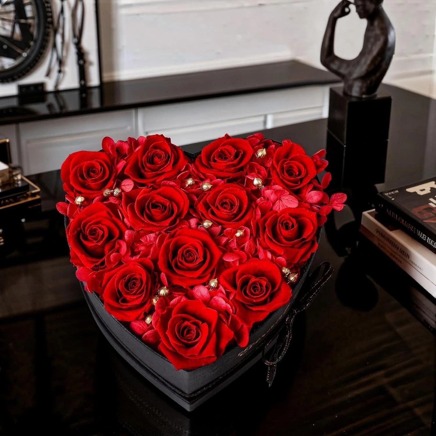 Classic 12 Pcs Red Roses in Heart Shaped Box – Luxurious Gift for Women
