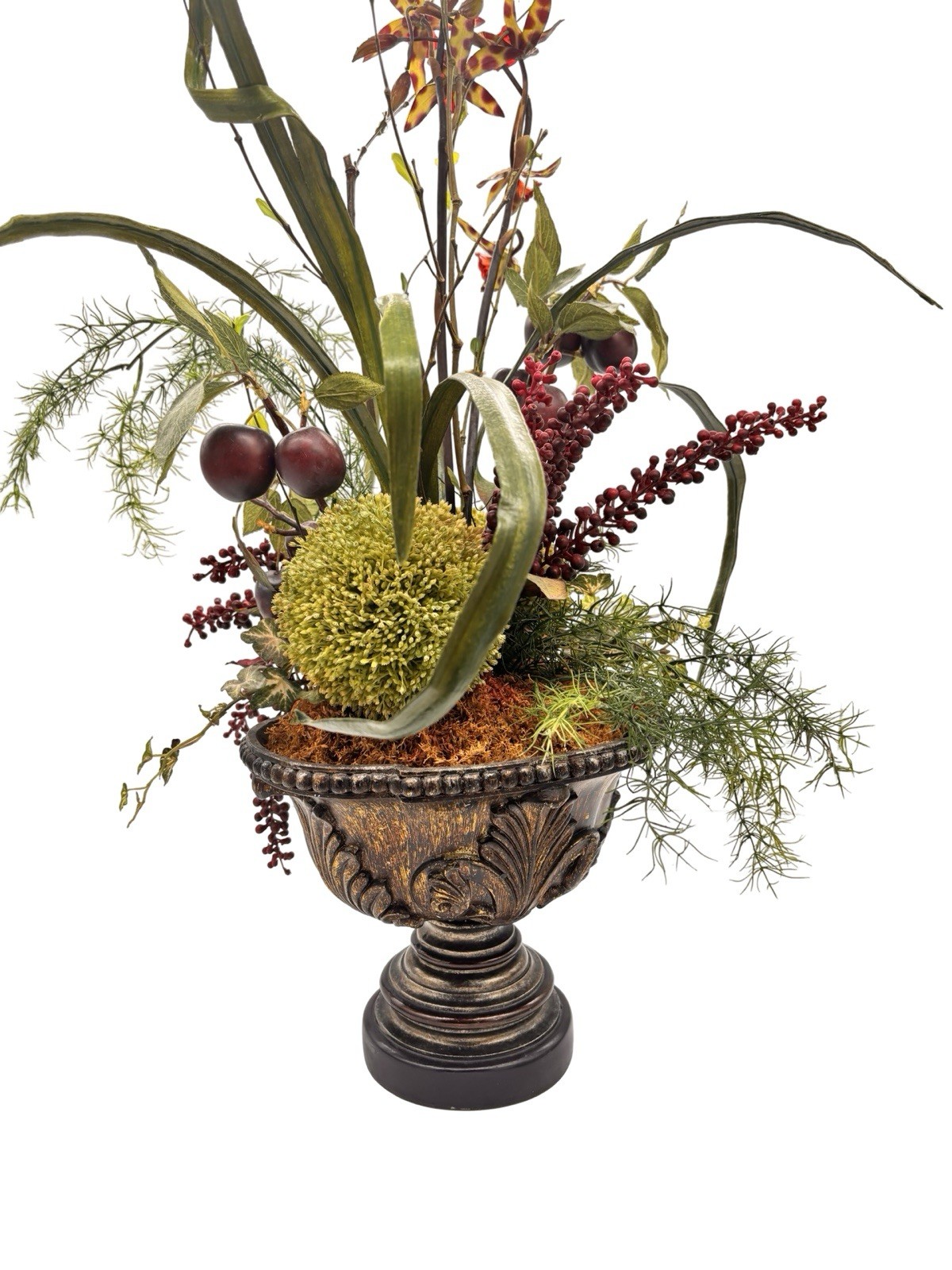 Botanical Floral Design In Black Urn