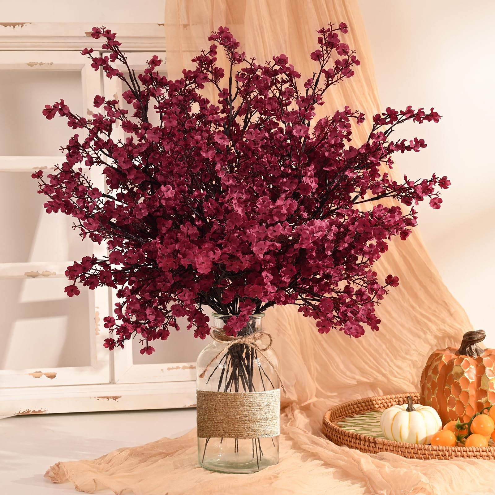 Silk Gypsophila Bouquets, 6Pcs, Real Touch, Wine Red