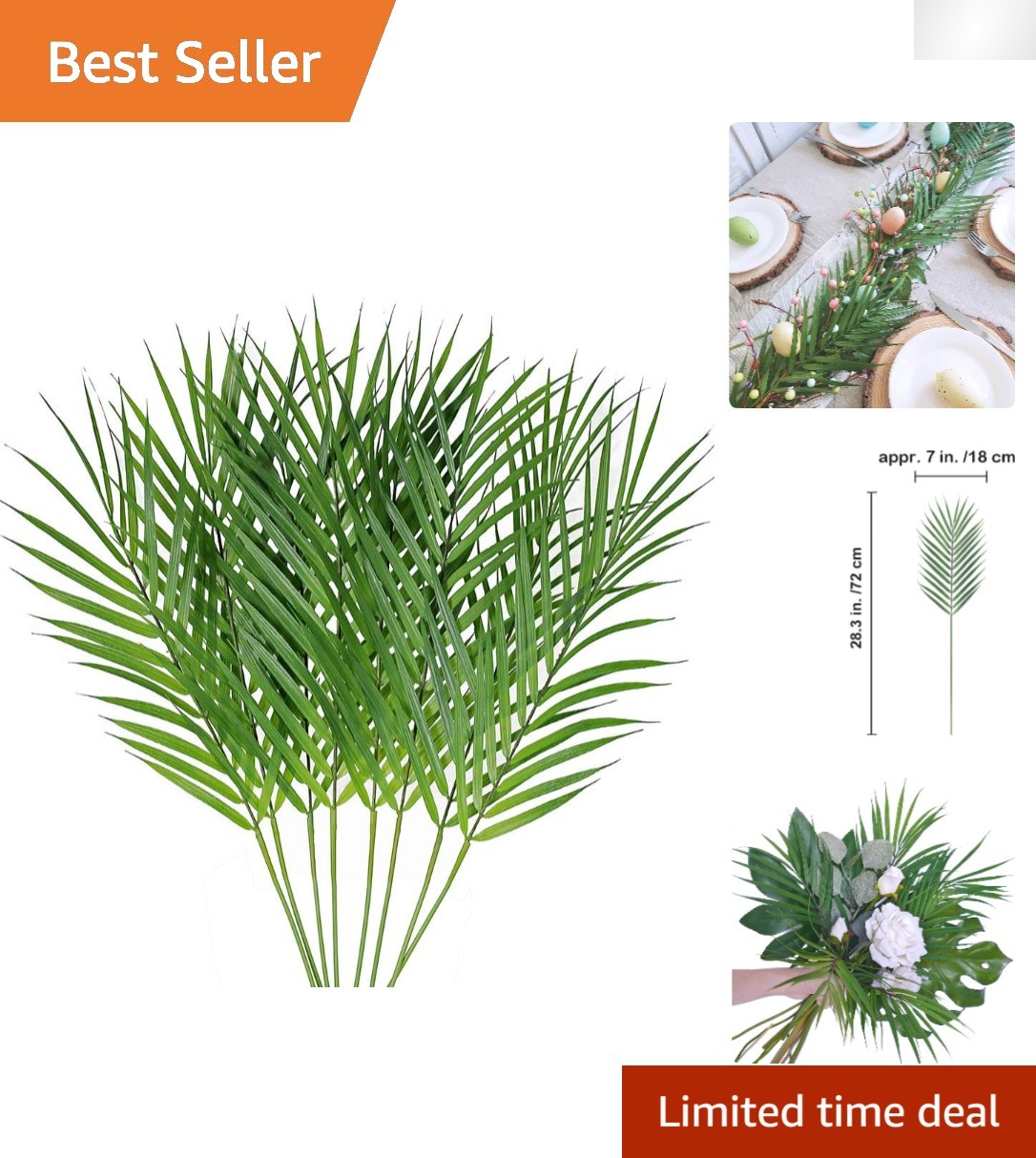 Realistic Faux Tropical Palm Stems – 8 Pcs for Floral Arrangements & Events