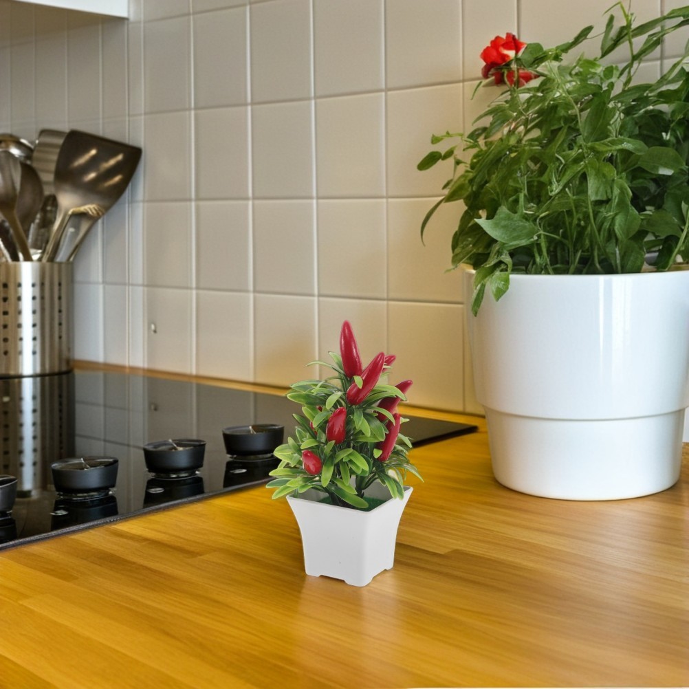 6Pcs Lifelike Artificial Pepper Tree Bonsai Reusable Decor for Office and Home