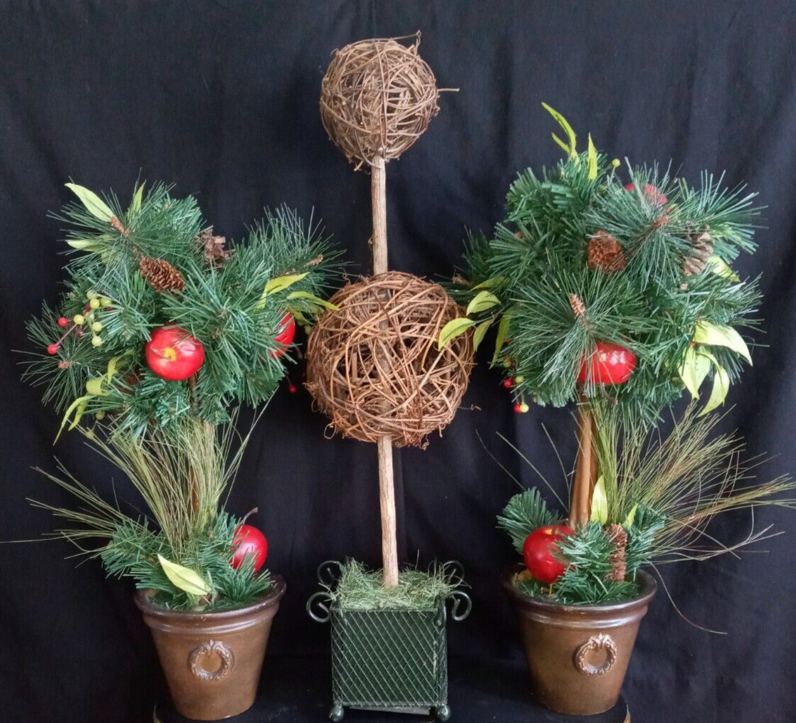lot of 3 Topiaries 2 (18″) Apple Pinecone 1 ( 24″) Double Grapevine Topiary