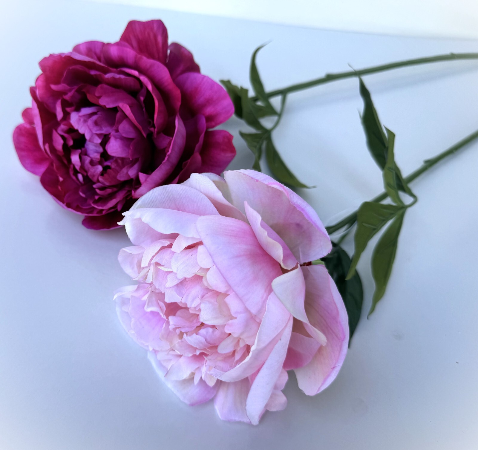 Peony Flower Stem Fuchsia Pink Faux Silk Flowers Artificial Peonies Light Pink