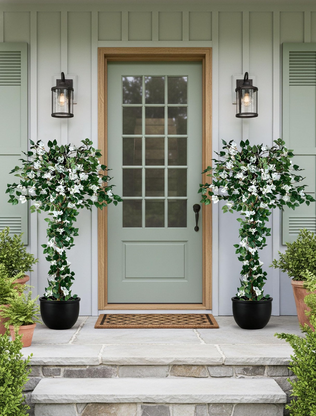 Bougainvillea Artificial Flower Tree: 5ft White Fake Flower Plant for Front P…