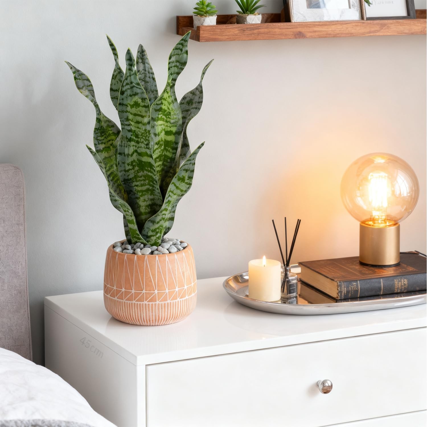 17 Inch Artificial Realistic Sansevieria Fake Snake Plant In Concrete Pot