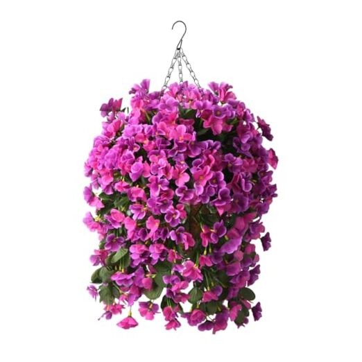 Artificial Fake Hanging Plants Flowers Basket for Spring Summer Light Purple