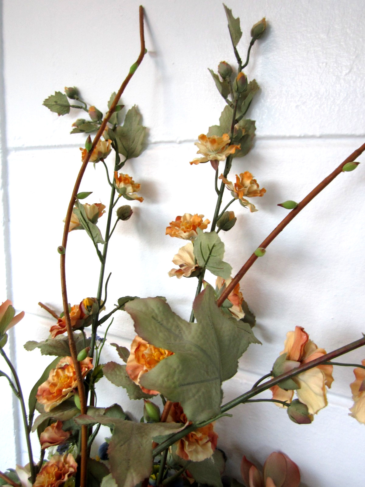 Beautiful Large Vtg Floral Arrangement Bouquet Orange Yellow Artificial Flowers
