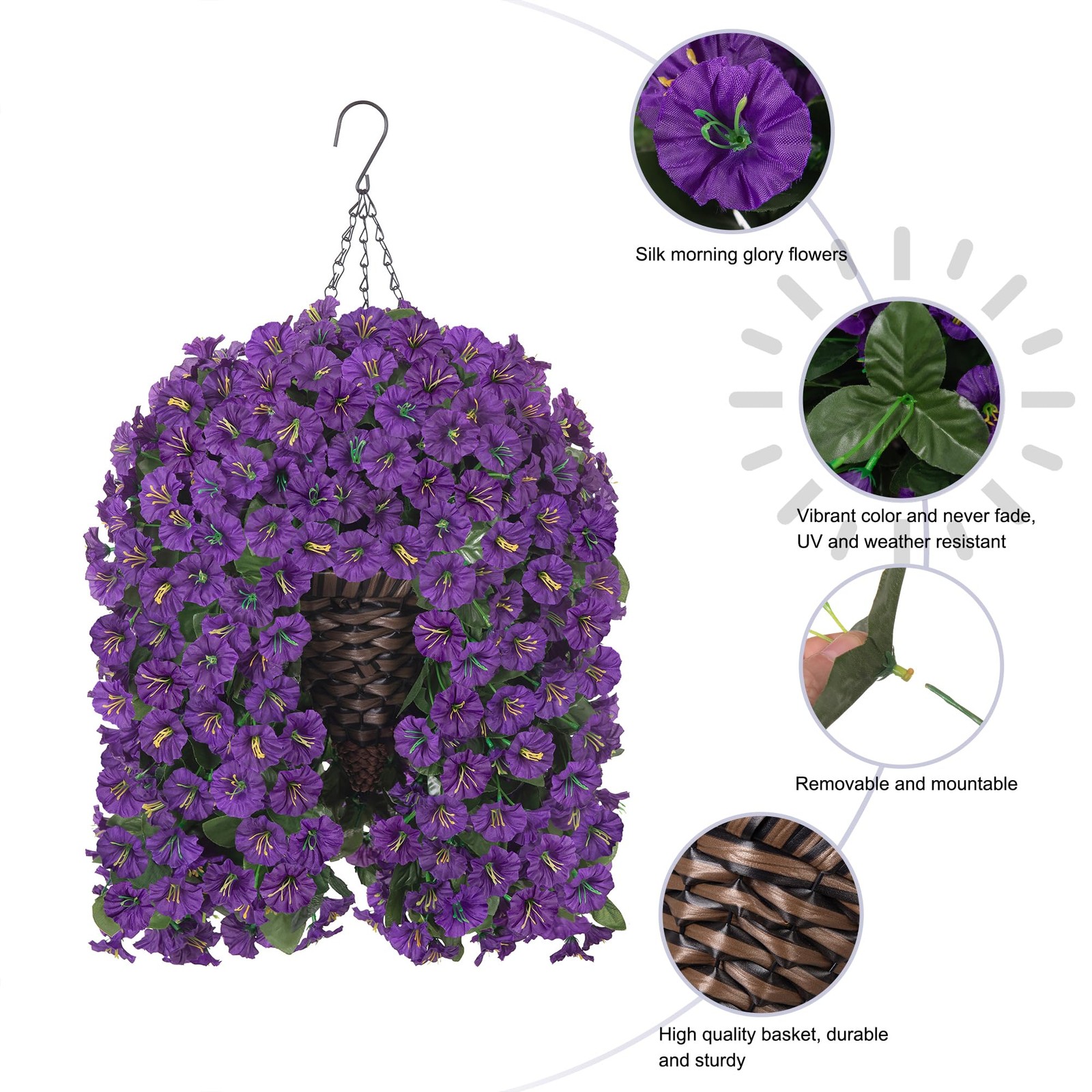 Artificial Hanging Flower Basket 18.1″ Height X 12.2″ Width – UV Resistant Faux