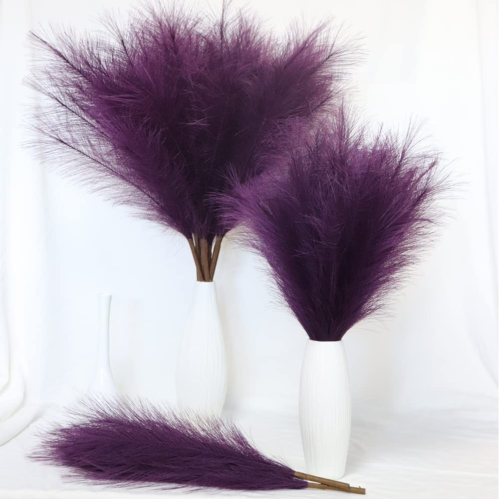 Purple Pampas Grass Decor Tall-Faux PampasGrass Small 30″-5 Stems Dried Pampa…