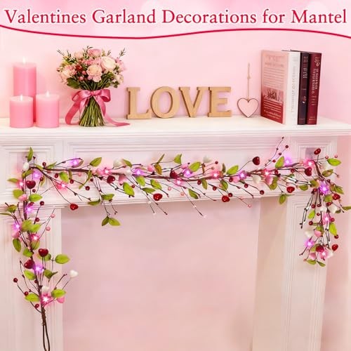 Timer – Lighted Christmas Valentines Garland Valentines Day Decorations, 6 Ft