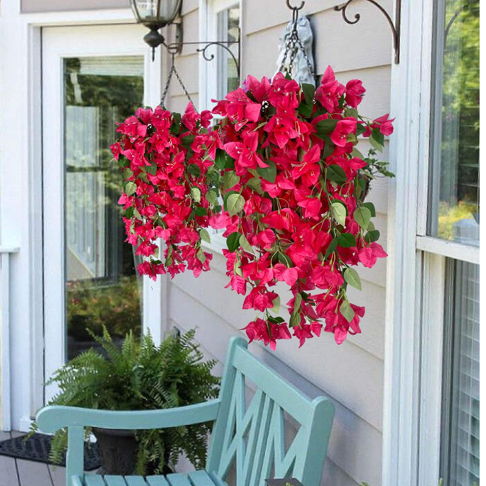 Artificial Hanging Flowers 28.35″ Silk Bougainvillea UV Resistant Faux Flower…