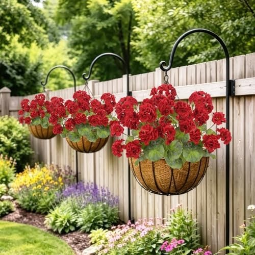 2 Pcs Artificial Geraniums for Outdoors 23” Faux Flowers Red Silk Geraniums UV