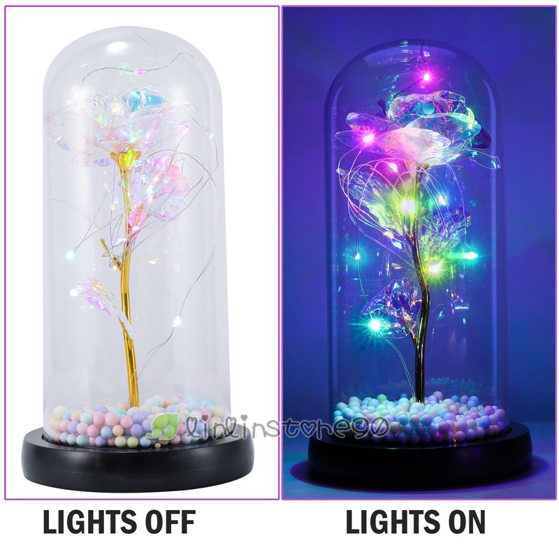 Valentine’s Day Enchanted Crystal Galaxy Rose Flower In Dome Glass LED Light