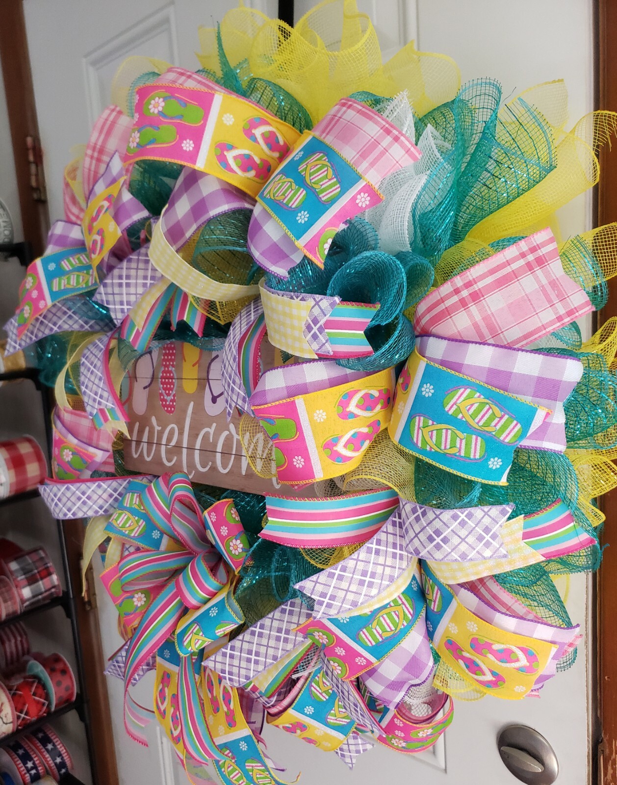 Custom Handmade summer Wreathe. Great addition for spring! 26×26×6