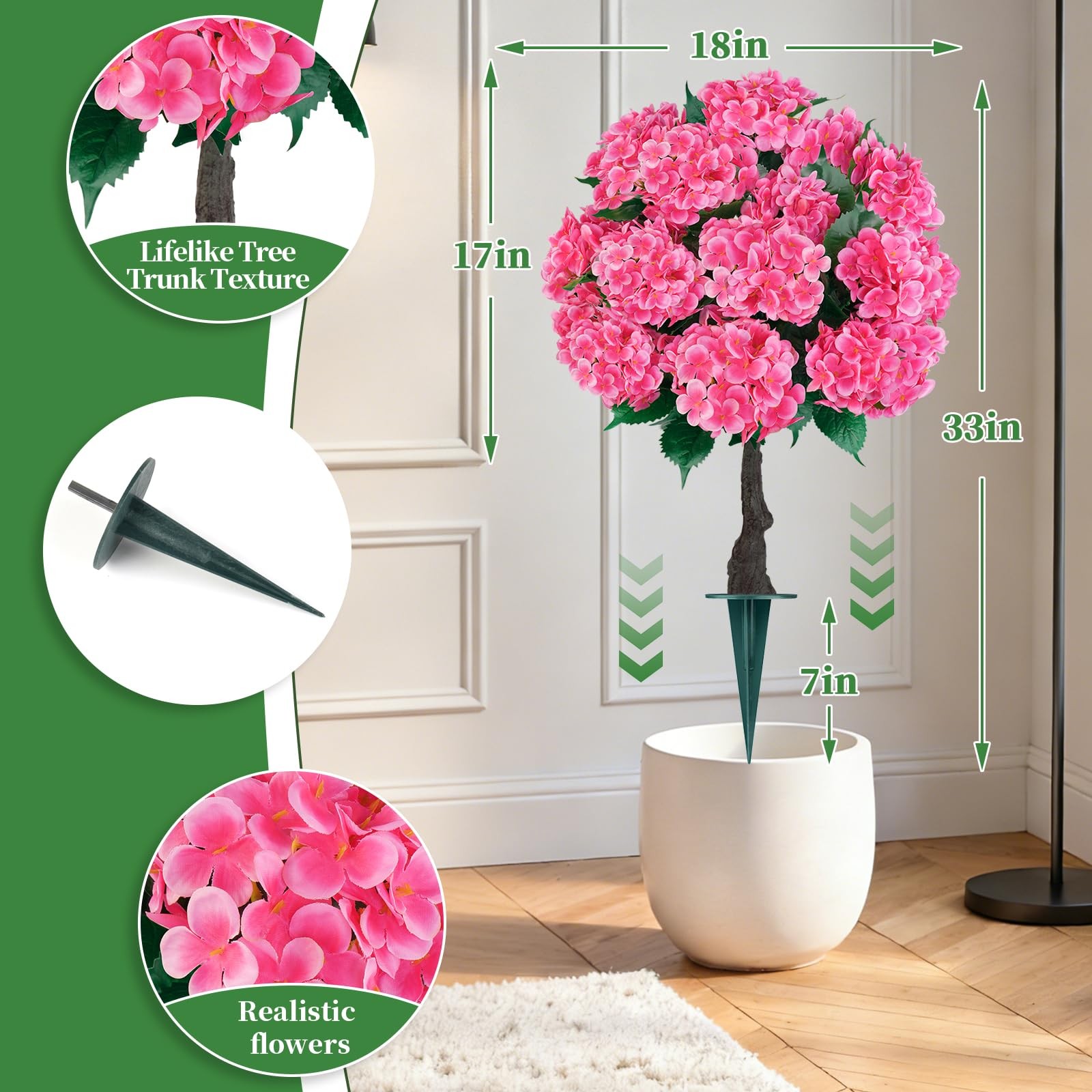 Artificial Topiary Ball Tree with Pink Hydrangea, Set of 2 UV Resistant Shrub…