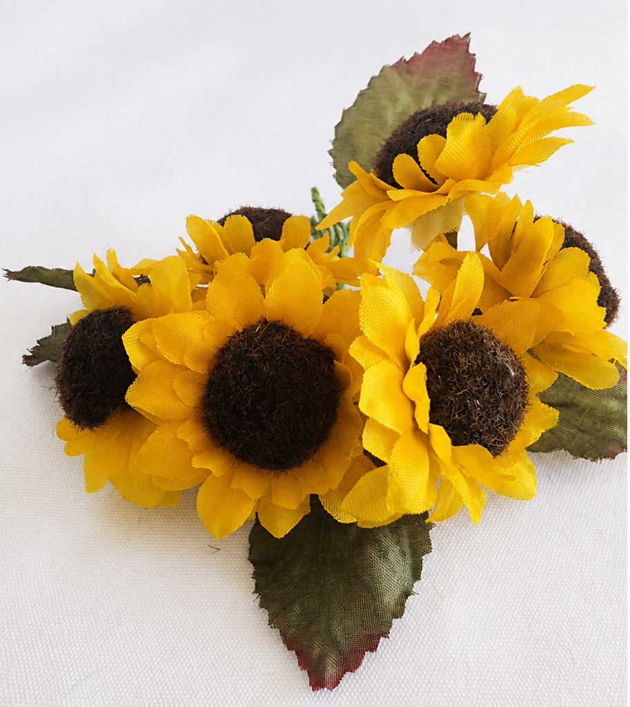 Vintage Silk Sunflower Pick 6 Flowers Rustic Wreath Floral Supply Wedding Decor