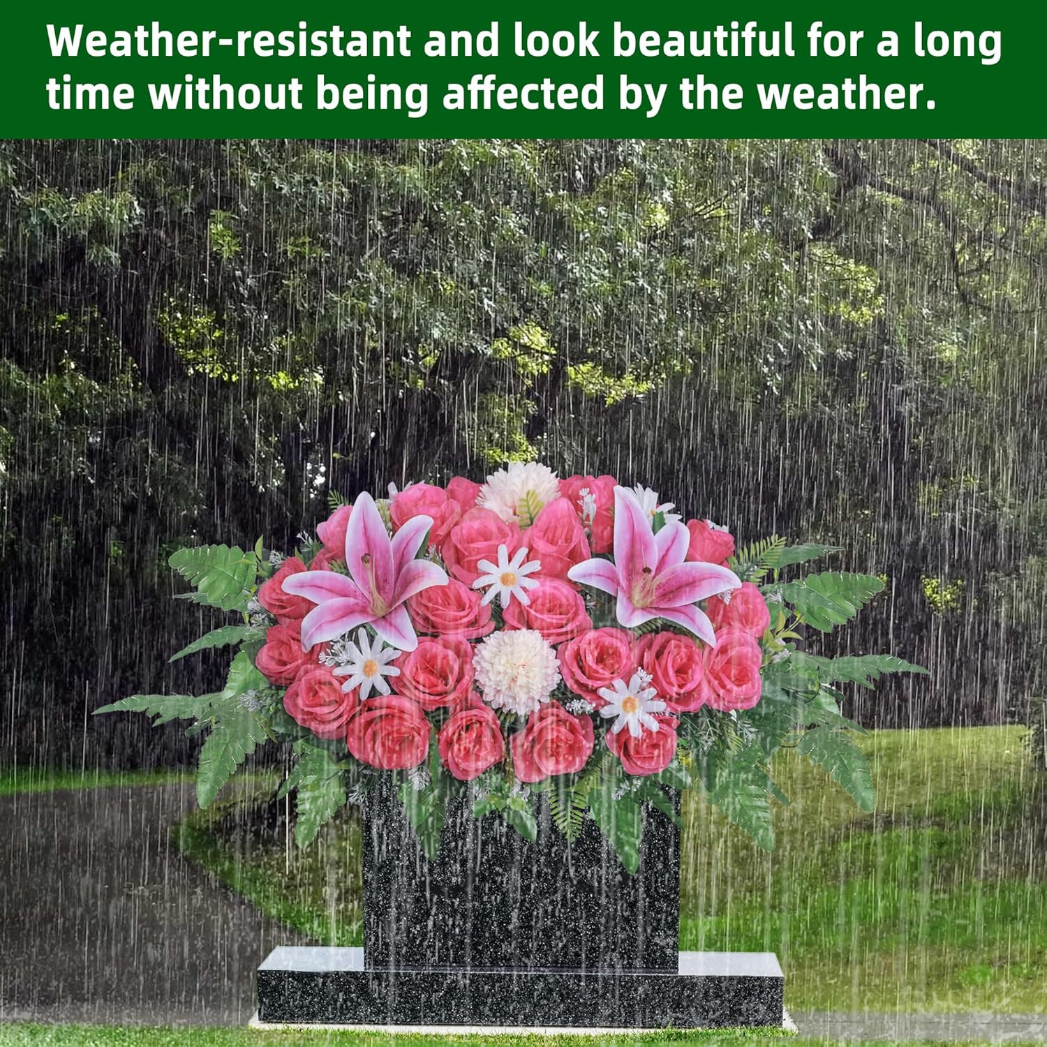 Artificial Cemetery Flower Saddles,Headstone Saddles for Graves,Lily Rose Flower