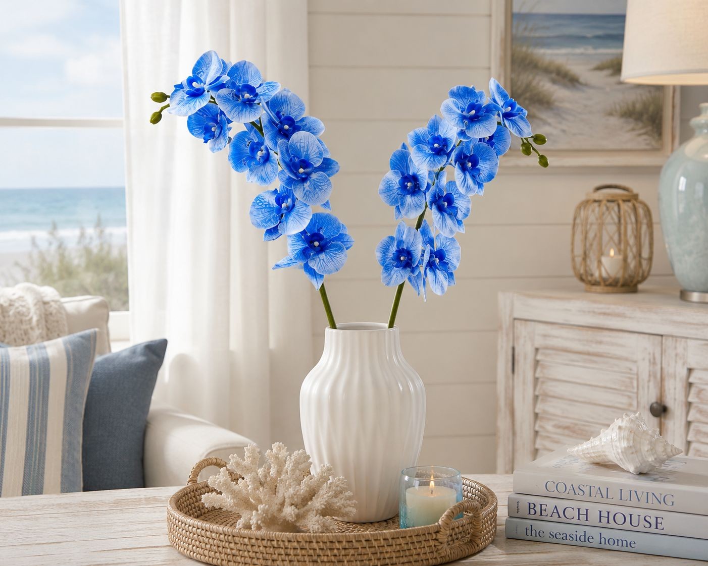 Artificial Silk Blue Orchid Stem 25 Inch Faux Phalaenopsis Flower Wedding Center