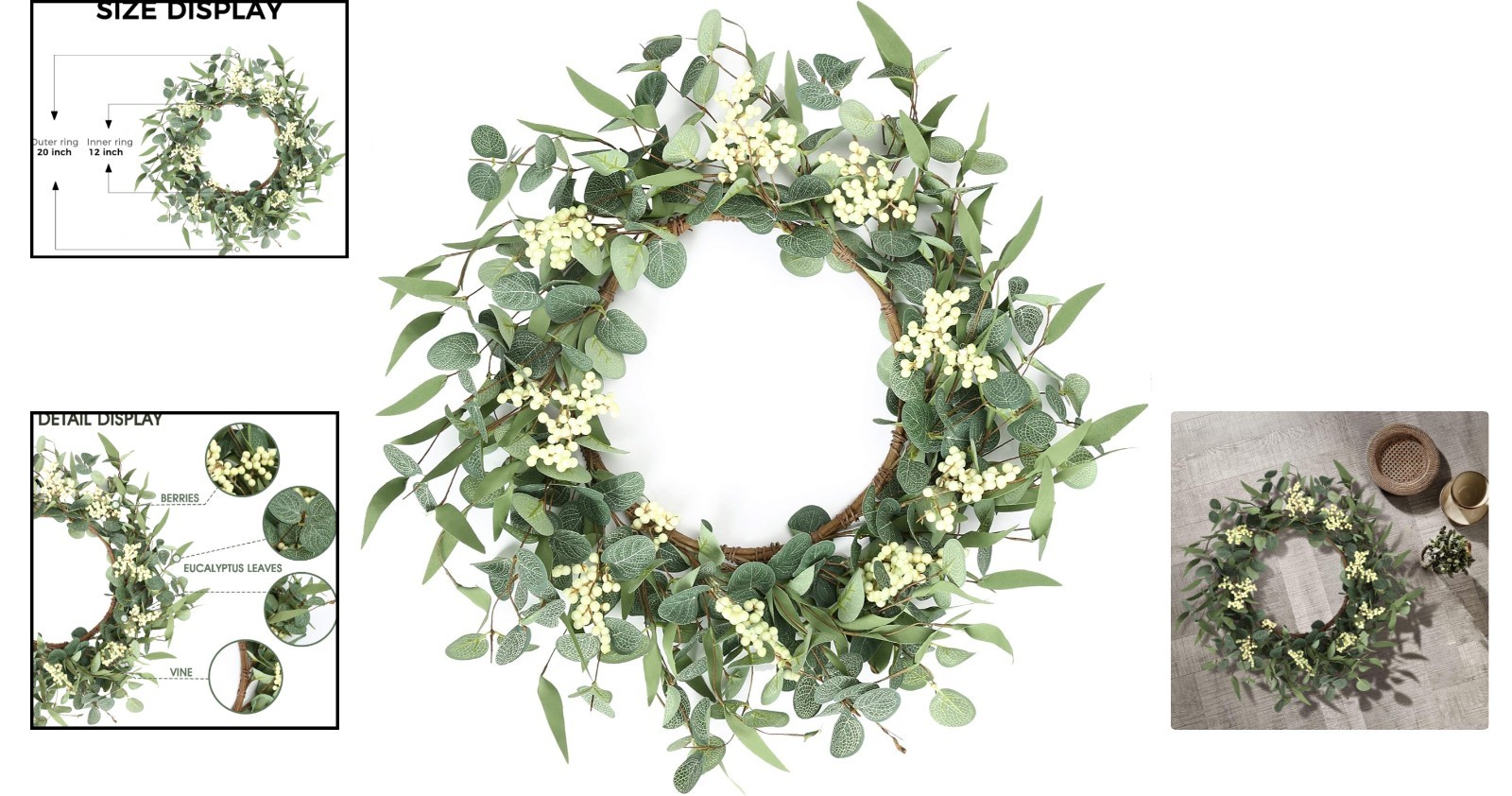 All-Season 20” Eucalyptus Wreath for Front Door & Decor
