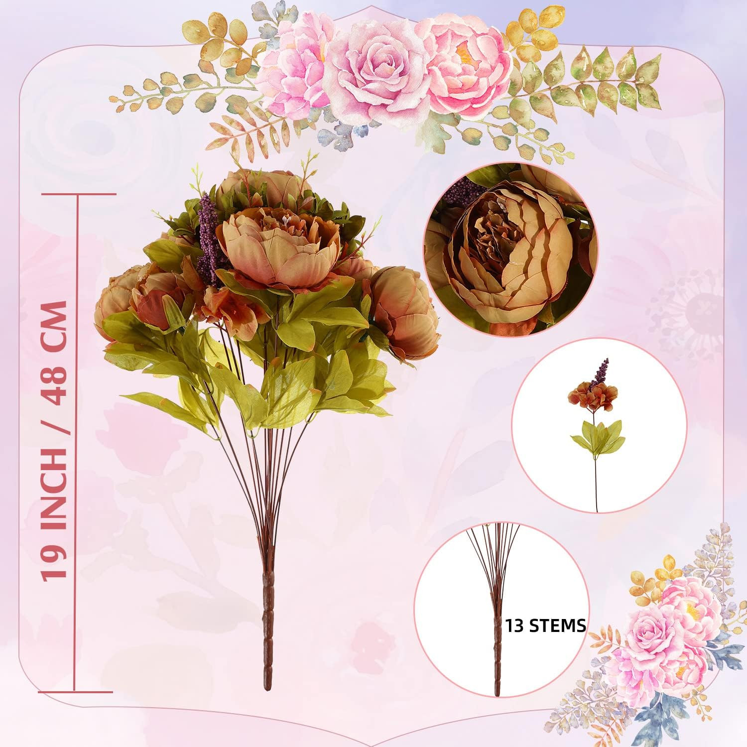 2 Bunches Artificial Silk Peony Vintage Flower Bouquet for Party Home Table Cent