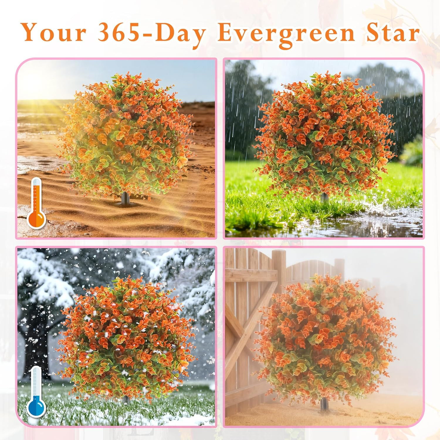 28″ Eucalyptus Fall Flower Bush with Stakes – Autumn Décor for Garden & Porch
