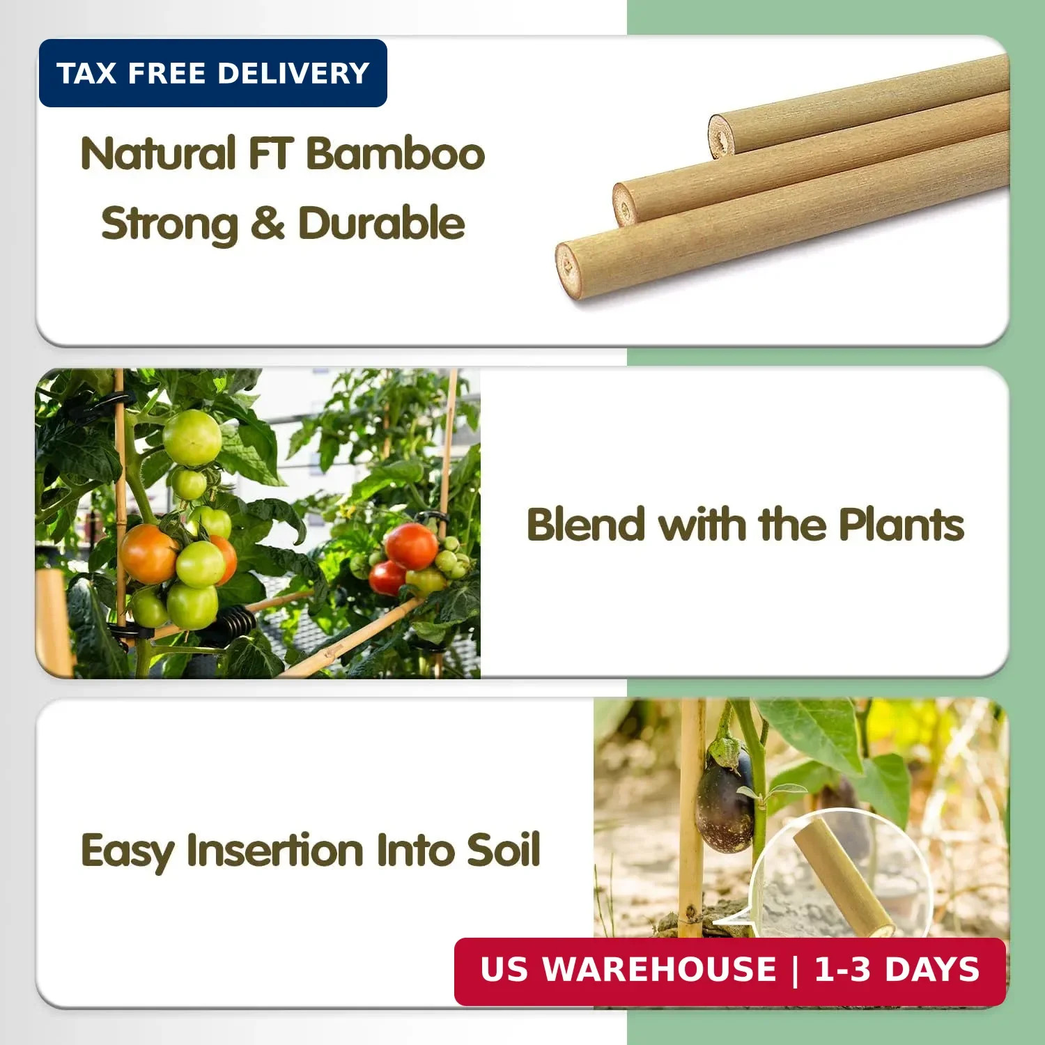 Bamboo Stakes,3FT Natural Bamboo Garden Stakes,BOVITRO 25Pcs Plant Stakes,Bamboo