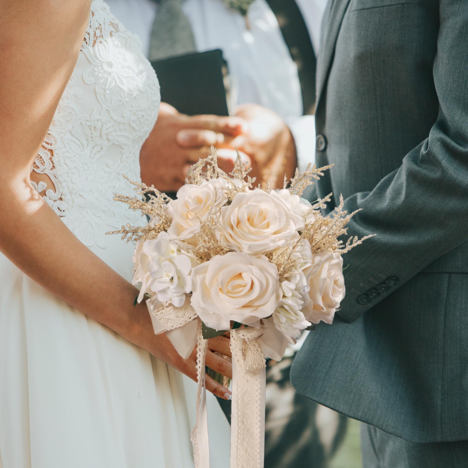 Wedding Bouquets for Bride, Champagne White Bridal Bridesmaid Wedding Flowers…