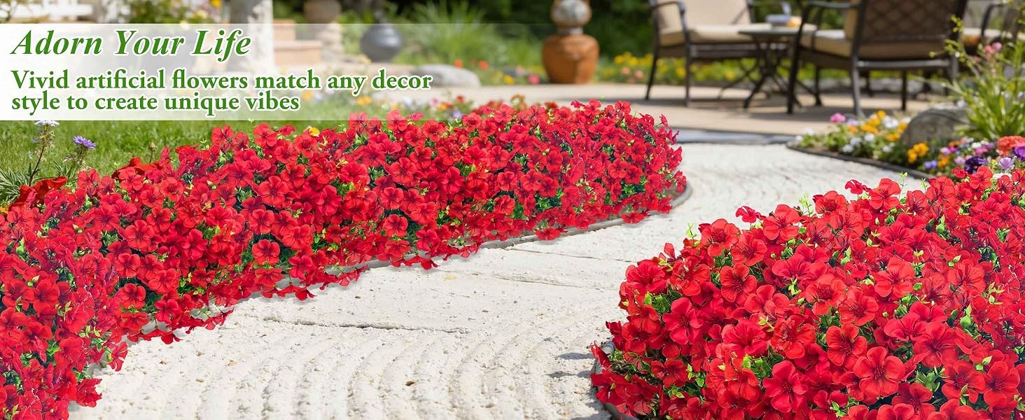 12 Pcs Artificial Silk Geranium Flowers for Outdoors, Red | Fake silk flowers,