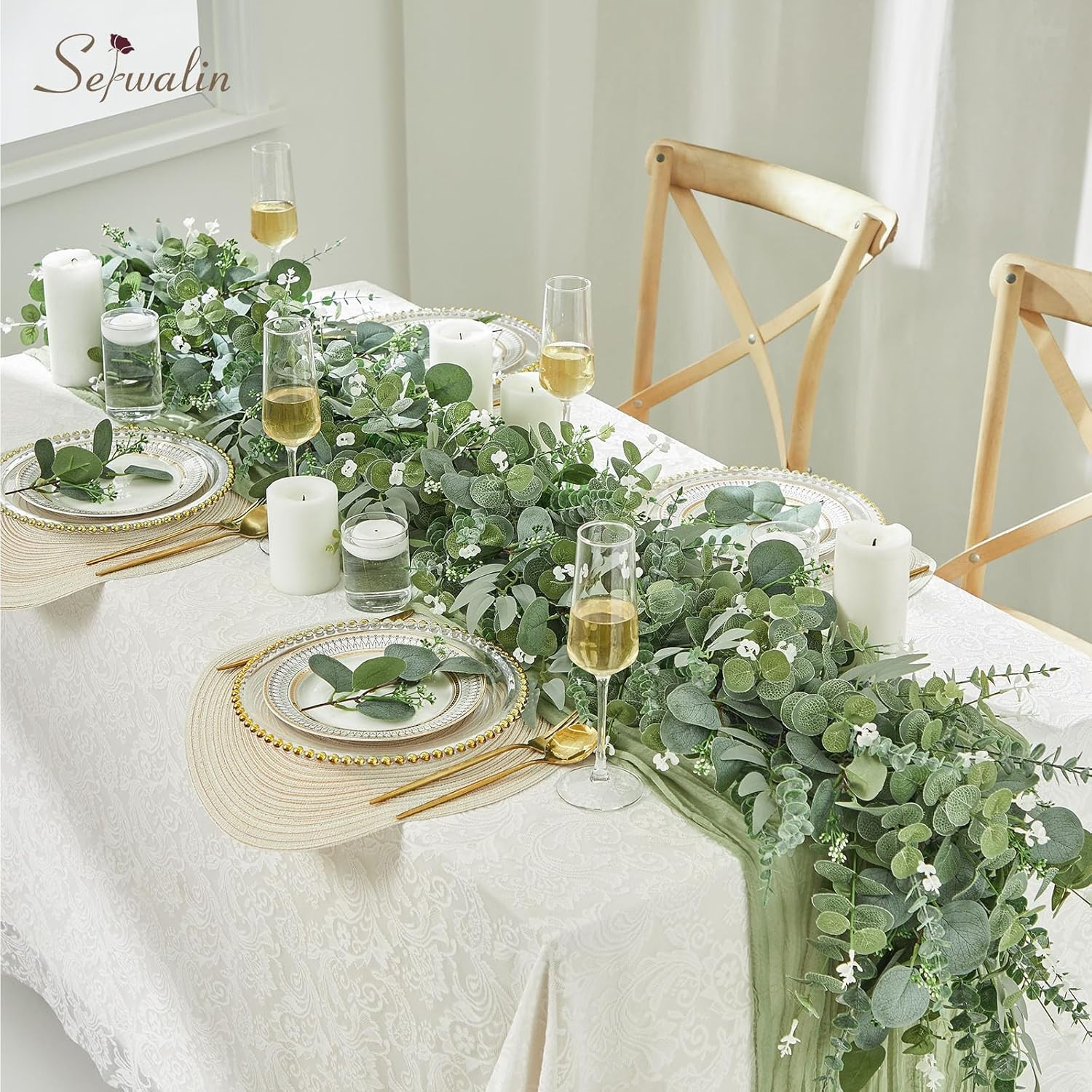 100Pcs Artificial Greenery Stems, Faux Eucalyptus Stems Bulk with Fake Leaves, M