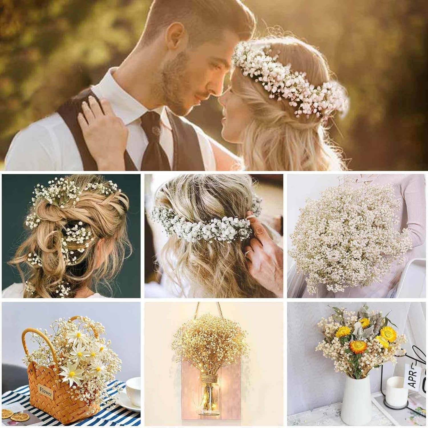 Dried Babys Breath Flowers Bouquet-17 Inch 2500+ Ivory White Dry Flowers,Natural