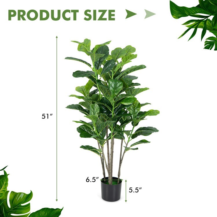 2 Pack Artificial Fiddle Leaf Fig Tree In/Outdoor Fake Potted 51″ Decor Plant