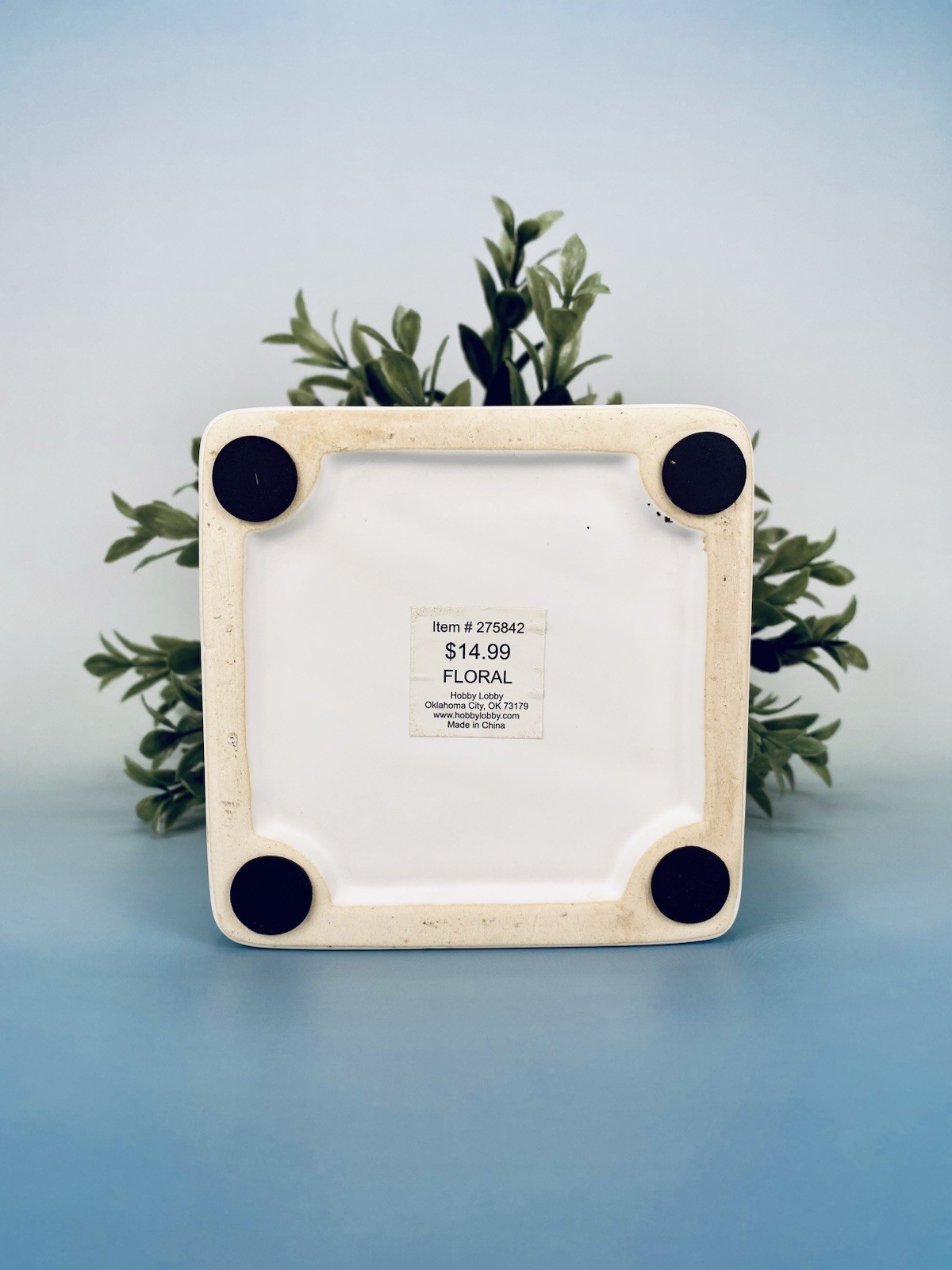 White Ceramic Square Planter Pot Faux Greenery Farmhouse Decor Hobby Lobby