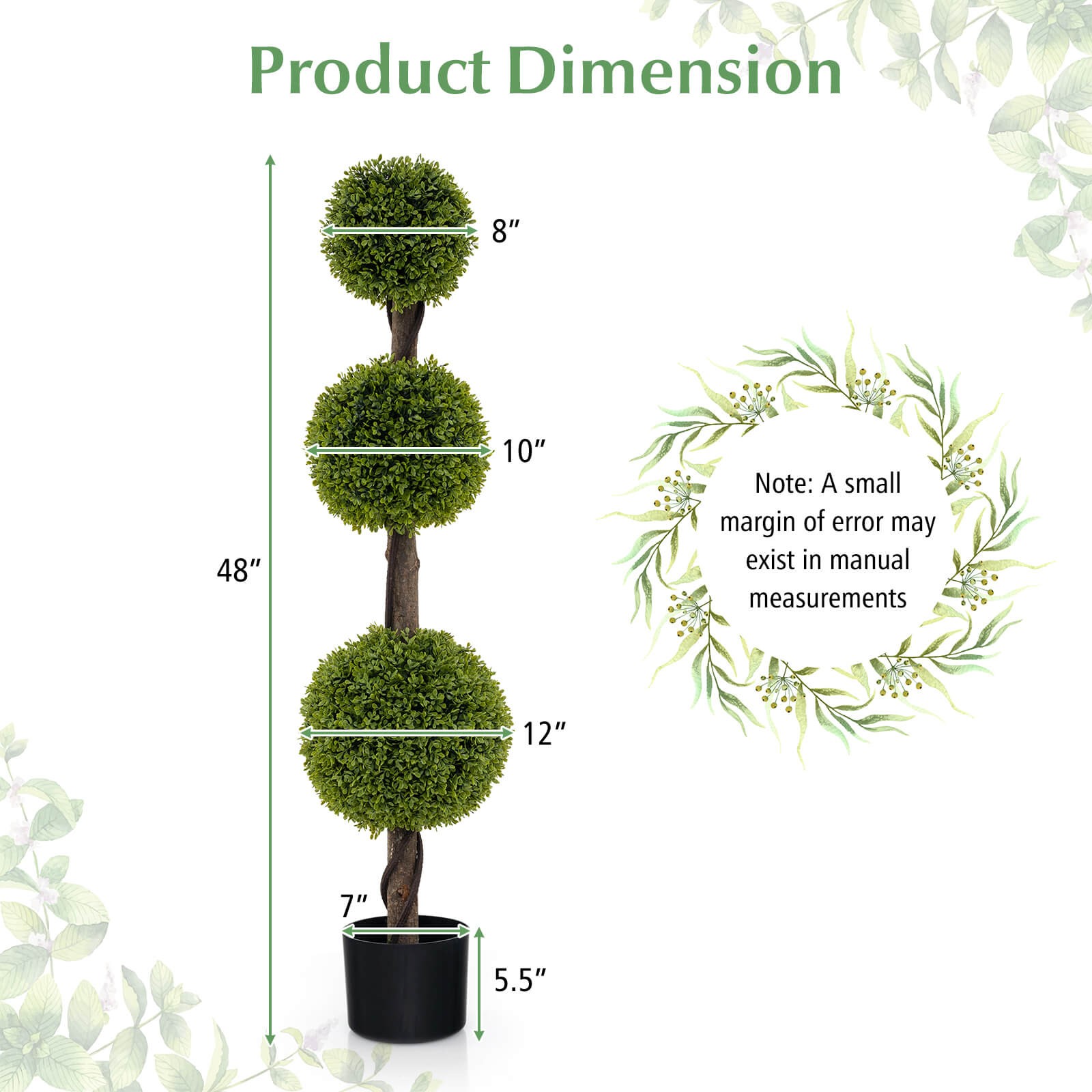 4 FT Artificial Boxwood Topiary Ball Tree w/ Weighted Pot Faux Cypress Tree