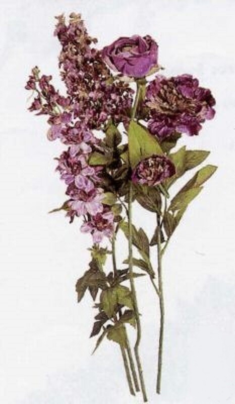 6 PC HOMCO #47011 60011 1909 PURPLE GARDEN CUTTINGS BOUQUET19″H BOW WHISPY BUSH