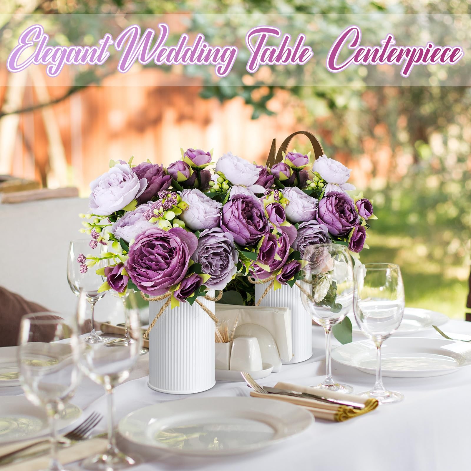 3 Sets Artificial Peonies Flower Peony Bouquet with Galvanized Metal Pot Silk…