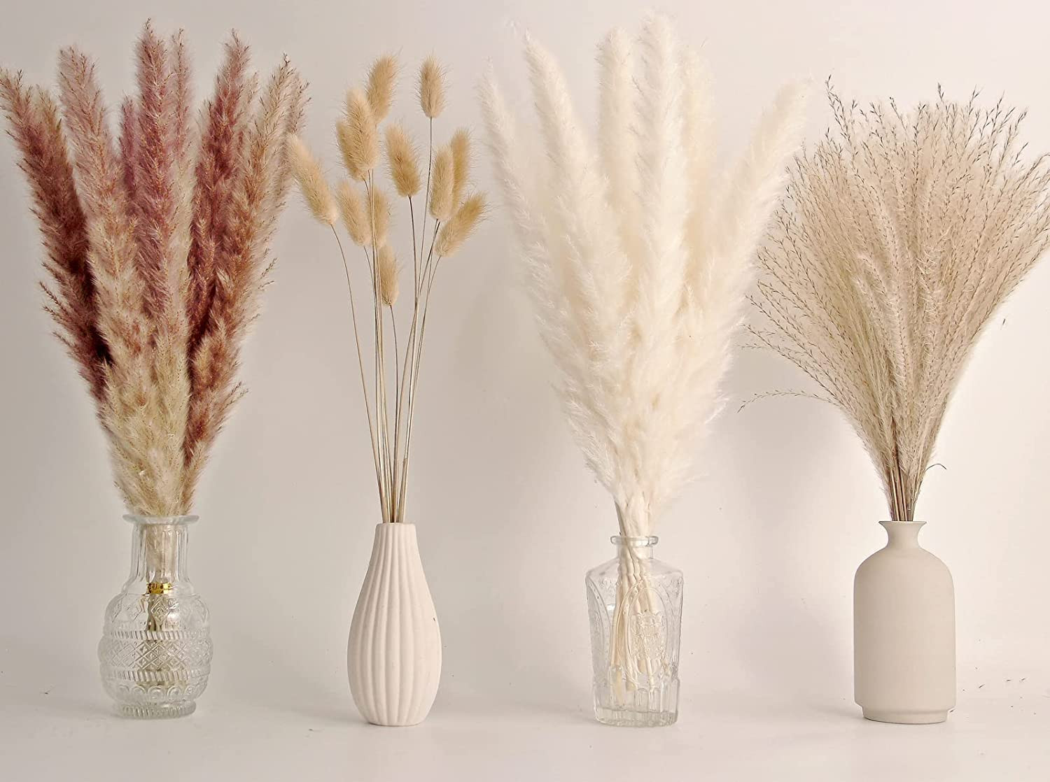 Natural Dried Pampas Grass Decor, 110 PCS Pampas Grass Contains White Bunny Tail