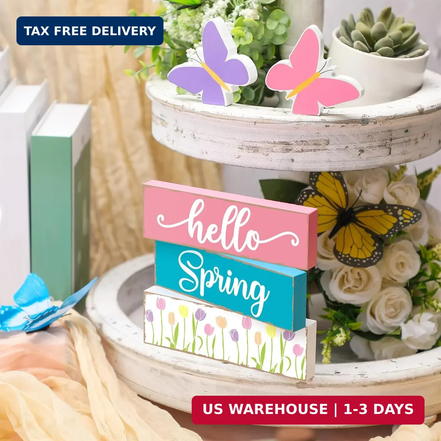 5 Pcs Hello Spring Table Centerpieces Decoration Farmhouse Spring Home House Dec