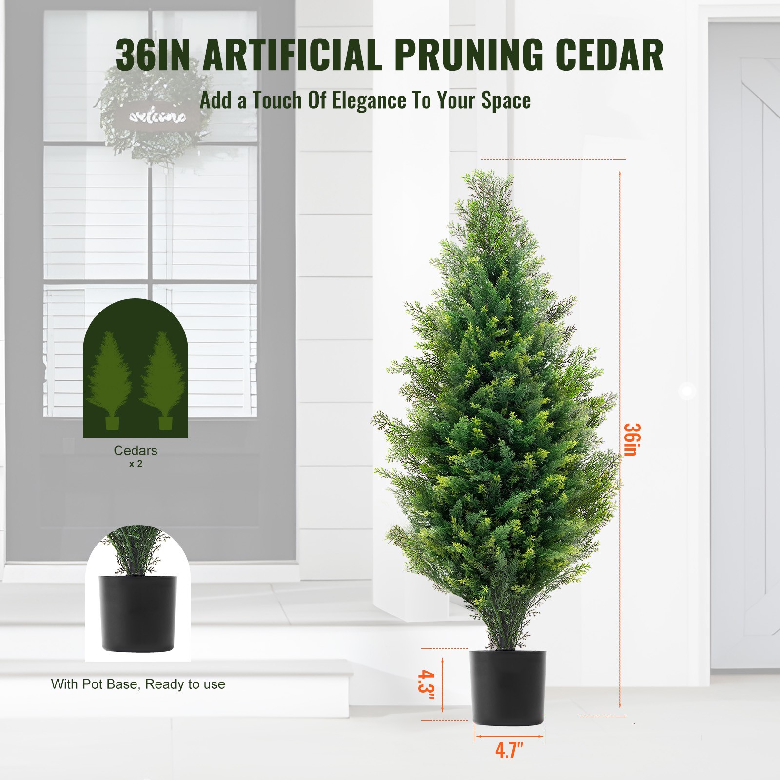 Uimoso Set of 2 Artificial 3′ Cedar Trees for Indoor and Outdoor Decoration